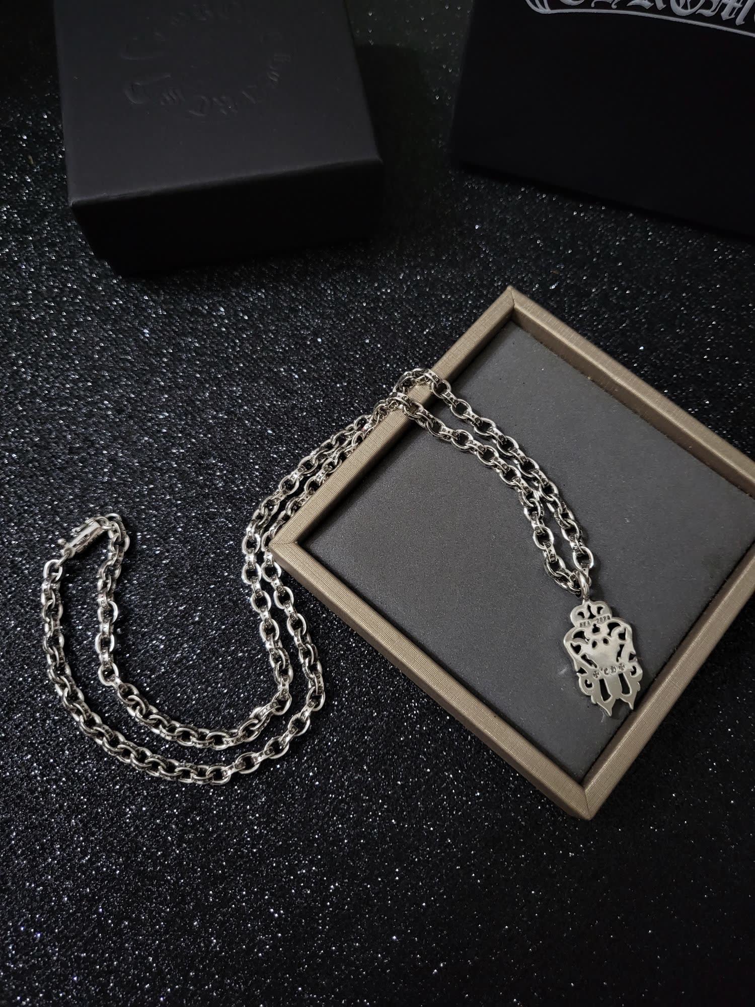 Chrome Hearts Silver Cross Pendant Necklace